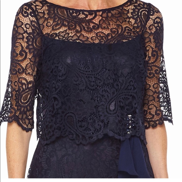 Maya Brook Navy Lace Evening Gown - Picture 5 of 5